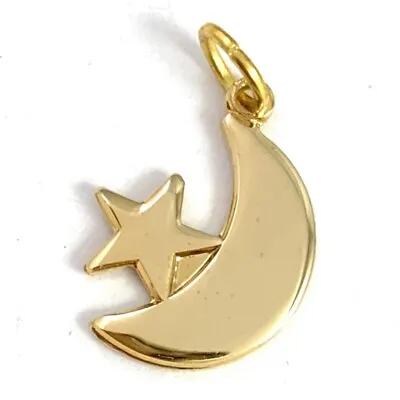 Vintage Crescent Moon Charm Pendant Gold Tone Metal With Star • $14.99