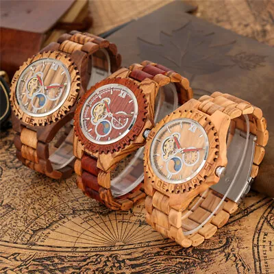 Men's Mechanical Wood Watch New Automatic Bamboo Wristwatch Wooden Bracelet Gift • $58.29