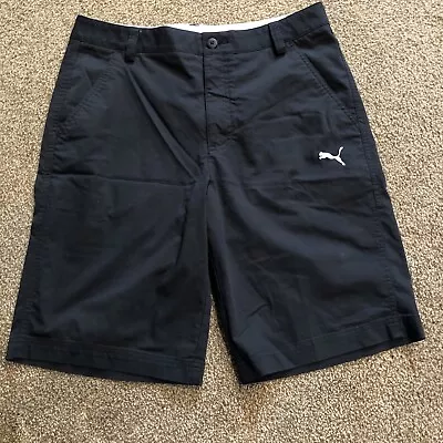 Puma Shorts Mens 32 Solid Black Golf Stretch Cotton Blend Performance Bermuda • $23.99