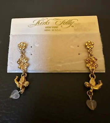 Vintage Kirks Folly Heart Earrings Dangle Cupid Cherub Kirks Folly Jewelry • $42.99