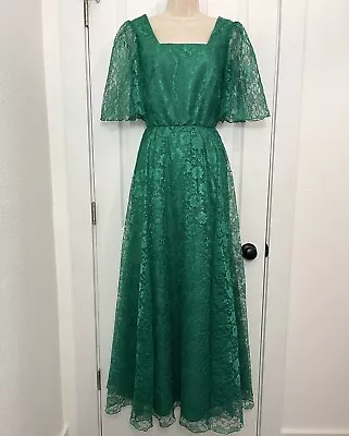 Vintage New Old Stock Size 8 Mike Benet Formals Green Lace Dress 1970's Prom • $79.99