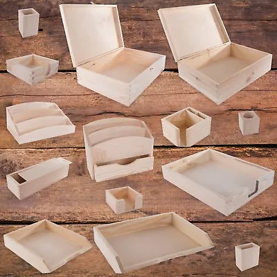 £9.75 • Buy Unpainted Wooden Desk Organiser / SELECTION / Tray Pencil Pot Tidy Stationery 