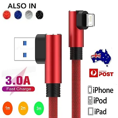 1M 2M 3M 90 Degree Fast Charging Charger USB Data Cable Cord For IPhone IPad IOS • $8.99