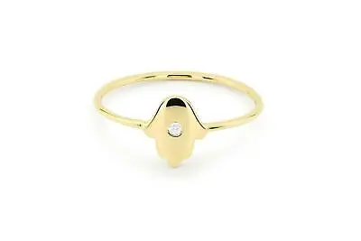 Hamsa Minimalist Engagement Ring 0.1ct Simulated Diamond Yellow Gold Plated • £107.99