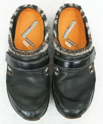 Merrell Encore Scoop Black Leather Slip On Knit Cuff Comfort Loafers Womens Sz 8 • $23.98