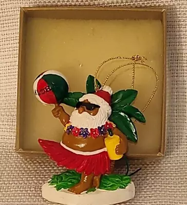 Rare Vintage Hawaiian Santa Christmas Ornament In Box Excellent Condition • $5