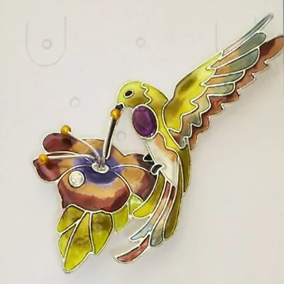 Zarah Zarlite Amethyst Hummingbird Pin Enamel Sterling Silver Plated Gift Box • $37.39