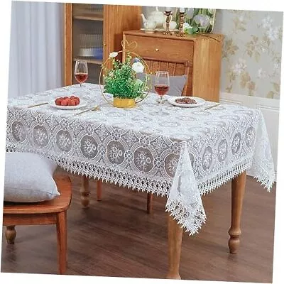 White Lace Tablecloth Crochet Macrame Vintage Tablecloth 60x84 Lace White • $24.31