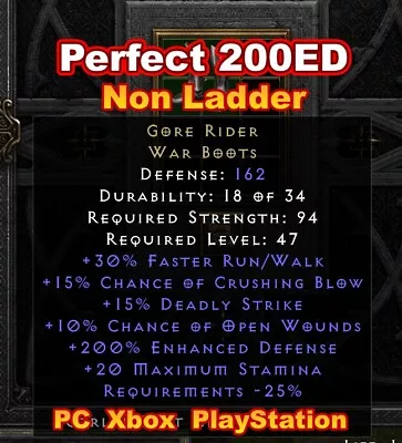Perfect Gore Rider 🔥 Non Ladder 200ED Diablo 2 Resurrected D2R SC PC/Xbox/PS • $3.58