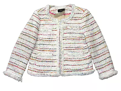 NWT J.Crew Lady Jacket In Ivory Rainbow Tweed Braided Trim Fringe 8 $248 • $150