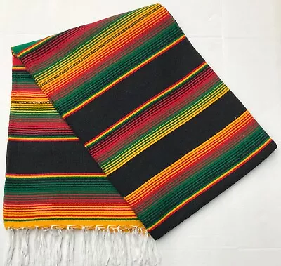 FALSA Mexican Blanket Hand Woven RASTA Serape Throw Yoga Rasta Inspired 02 • $28.99