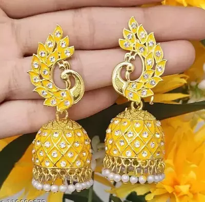 Earrings Yello Bollywood Indian Pakistani Traditional Jewelry Jhumka Women • $11.99