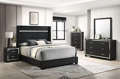 NEW Black Silver Queen King 5PC Modern Glam Bedroom Set Contemporary B/D/M/N/C • $1329.99