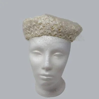 Vintage Womens Bridal Rattan Hat Calot Net Beret Cream • $22.64