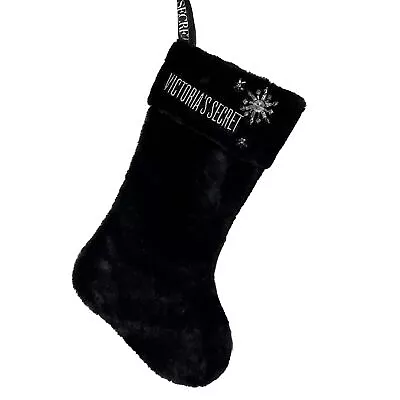 Victoria's Secret Plush Christmas Stocking Black Faux Fur Rhinestones • $17.59