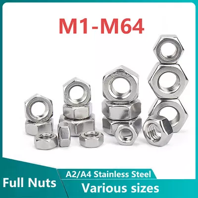 £3.04 • Buy M1-M64 Hex Hexagon Full Nuts Right Or Left Hand Thread M3 M4 M6 M8 M10 M12 M20
