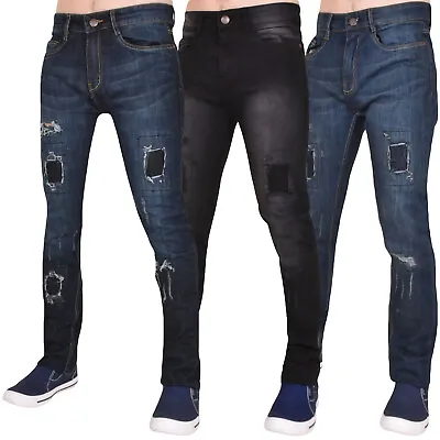 £8.14 • Buy Mens Slim Fit Jeans Ripped & Repair 5 Pocket Western Straight Leg Denim Trousers