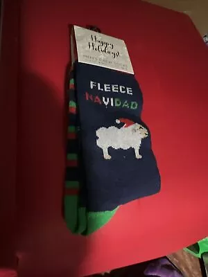 Happy Holidays  Fleece Navidad Socks Size 6-12 Men’s Crew New • $8.20