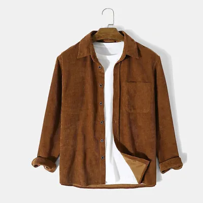 $26.14 • Buy Vintage Mens Loose Corduroy Long Sleeve Shirt Jacket Casual Solid Color Cardigan