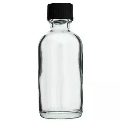 CLEAR GLASS Bottles 2 Oz (60 Ml) With Black Cone-Lined Caps (6-12-24-48 Count) • $16.95