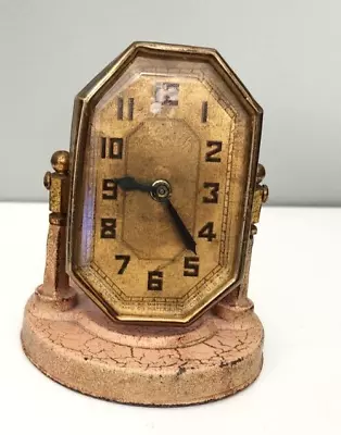 Lux Art Deco Wind Up Desk Clock Metal Vintage Waterbury Conn USA Works • $118.03