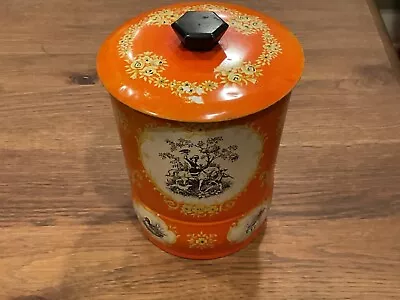 Vtg George W Horner Tea/biscuit Tin Orange Black White Horses Birds England • $18.99