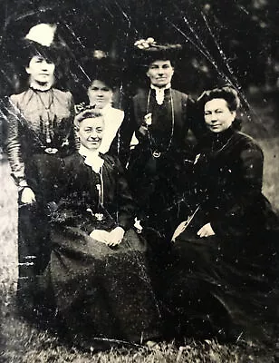 Victorian Tintype Photo Portrait Women W/ Dress Photograph Hats Civil War Era • $9.45