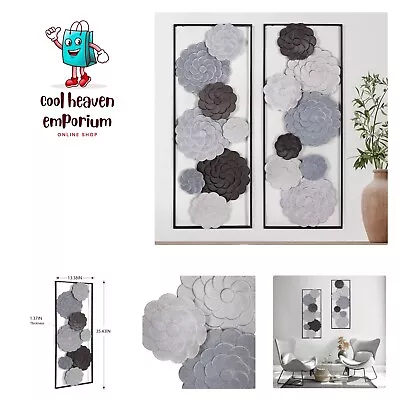 2 PCS Metal Wall Art - 35.4  X 13.4  Large Metal Flower Wall Decor With Frame... • $111.99