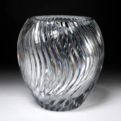 Val St Lambert Elegant French Crystal Glass Strigilated Modernist Vase 10 H • $315