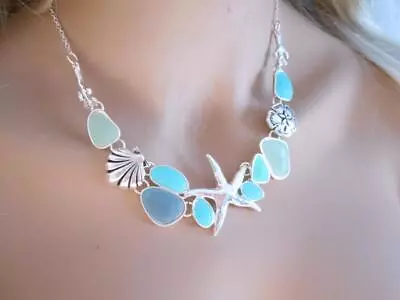 Sea Beach Glass Starfish Women Necklace Earrings Set New • $19.77