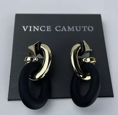 NEW Vince Camuto Women’s Gold-tone Black Link Design Jewelry Earrings • $17.99