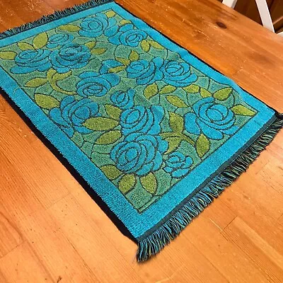 Callaway Green Blue Floral Fringed Hand Towel MCM Vintage 70s Retro 1970s 1960s • $20