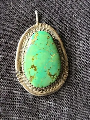 Vintage Handmade Native American Sterling Silver Green Turquoise Stone Pendant • $25