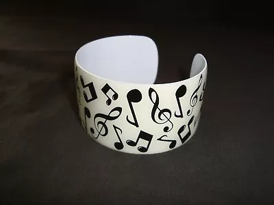 MUSIC Cuff Bracelet Music Gift G Clef Eighth Notes White/Black Metal Brand NEW • $8.76