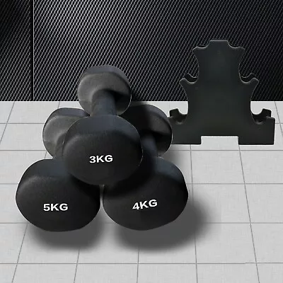 $58.46 • Buy 3kg - 4kg - 5kg Neoprene Anti-Slip Dumbell Weight Set - Buy A Set With Free Rack