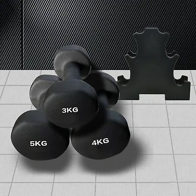3kg - 4kg - 5kg Neoprene Anti-Slip Dumbell Weight Set - Buy A Set With Free Rack • $67.46