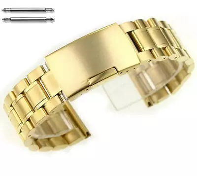 Gold Tone Steel Metal Bracelet Replacement Watch Band Strap Push Button #5017 • $19.95