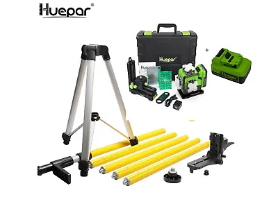 Huepar P04CG 2 Battery Self Leveling Cross Liner Laser/Telescope Rod 3.7m • £179.86