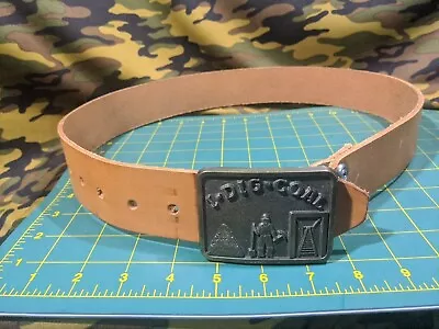 Brass Belt Buckle I DIG COAL Coal Miner Belt Buckle ON Thick Leather BELT 30-32  • $13.01