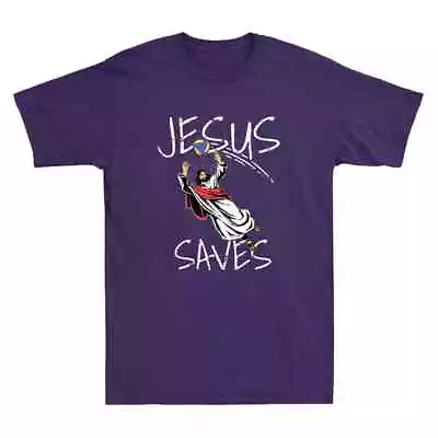 Jesus Saves Volleyball Funny Volleyball Team Gift Humor Jesus Meme Men's T-Shirt • $19.99
