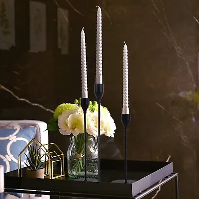 Set Of 3 Elegant Black  Candle Holder Stand Wedding Table Centrepiece • £13.99