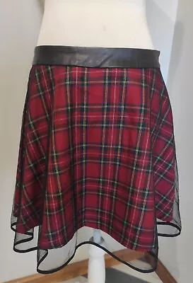 Jawbreaker High Waist Red Tartan And Mesh Skater Skirt Goth/gothic L • $30