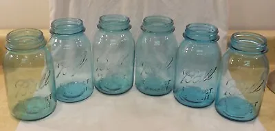 Lot 6 Vintage Quart Blue Ball Perfect Mason Canning Jars • $34.99