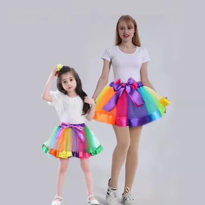 Woman Girl Rainbow Tutu Skirt Multicoloured Petticoat Kid's Costume Ballet Dance • $6.99
