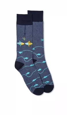 Holiday Time Men's Crew Mistletoe Fish Socks Blue Size 6-12  New Tags • $8.50