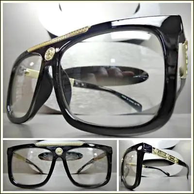 Men Classy Elegant Retro Hip Hop Style Clear Lens EYE GLASSES Black & Gold Frame • $14.99