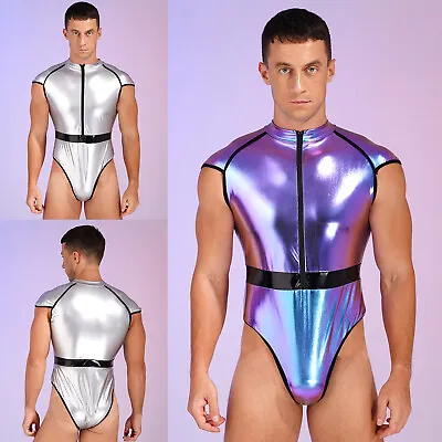 Men Astronaut Costume Patent Leather Astronaut Costume Bodysuit Halloween • £20.39