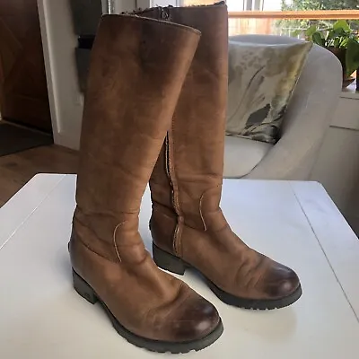 UGG Boots Broome II Brown Leather Tall Zip Shearling Lined 1916 Women's Size 6 • $44