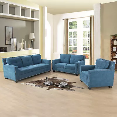 Seater Sofa 3 Piece Set Sectional  Armchair Linen Upholstered Living Room • $904