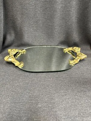 Vintage Dresser Vanity Tray Mirror W/Plastic Gold Bow Handles Hollywood Regency • $19